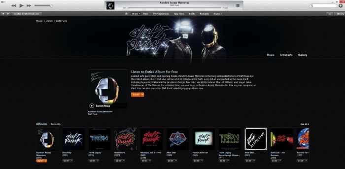 daft punk random access memories on itunes streaming