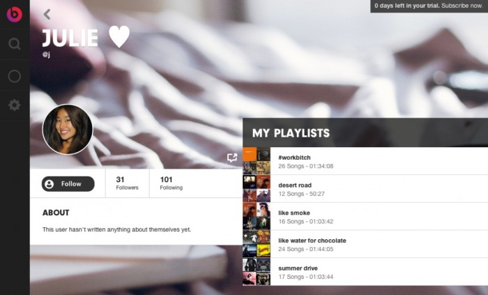 beats music user profile julie with playlists