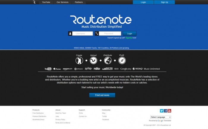 routenote home page 3.0 digital music distribution and video distribution