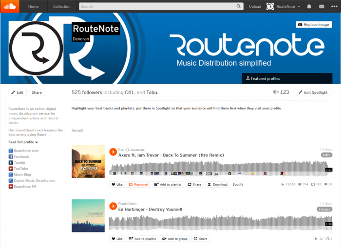 routenote soundcloud network visual profile banner changes