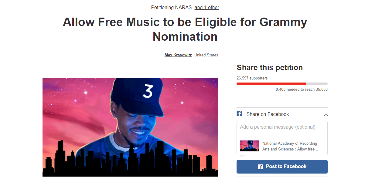Grammys online music petition Chance the Rapper