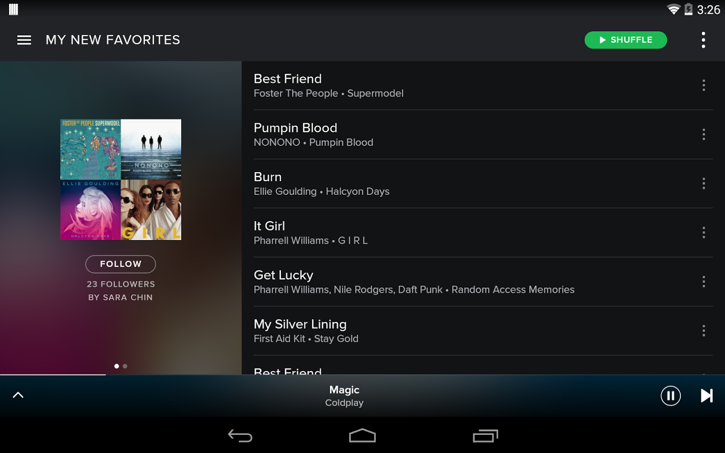 Spotify are keeping the hamburger menu (top left) on Android for now