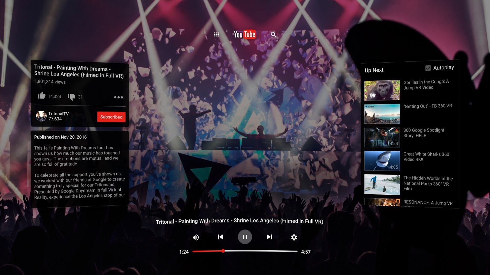 YouTube just launched a crazy immersive virtual reality app