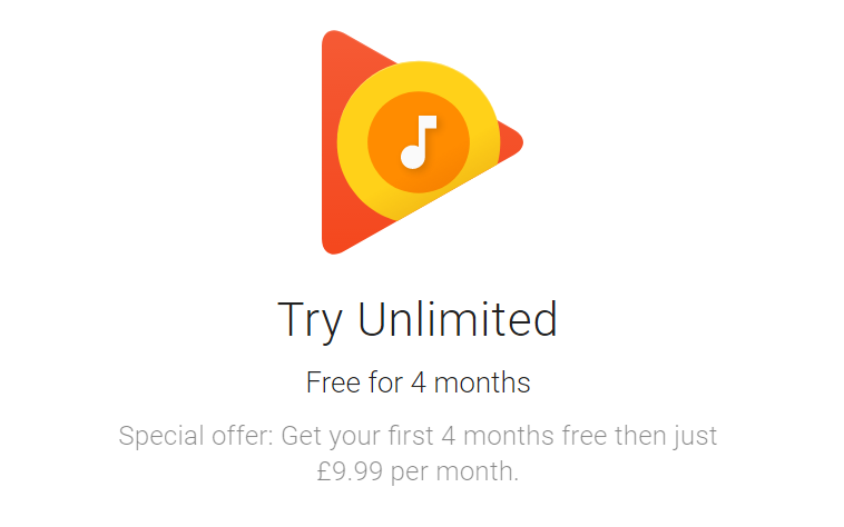 Google Play Music are giving new users 4 months of free, unlimited music