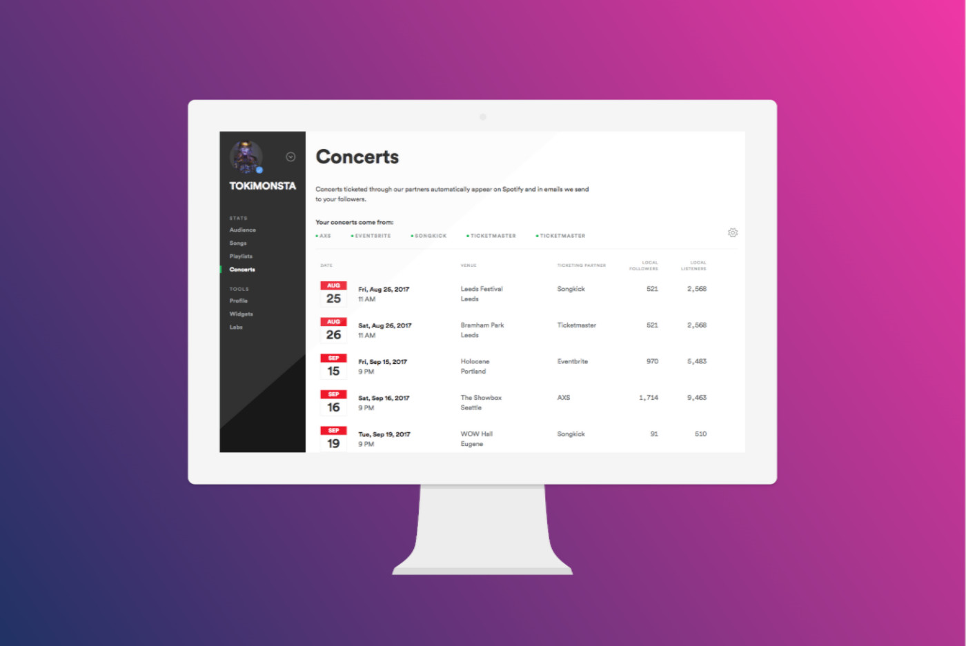 Set up your concerts on Spotify to reach out to fans