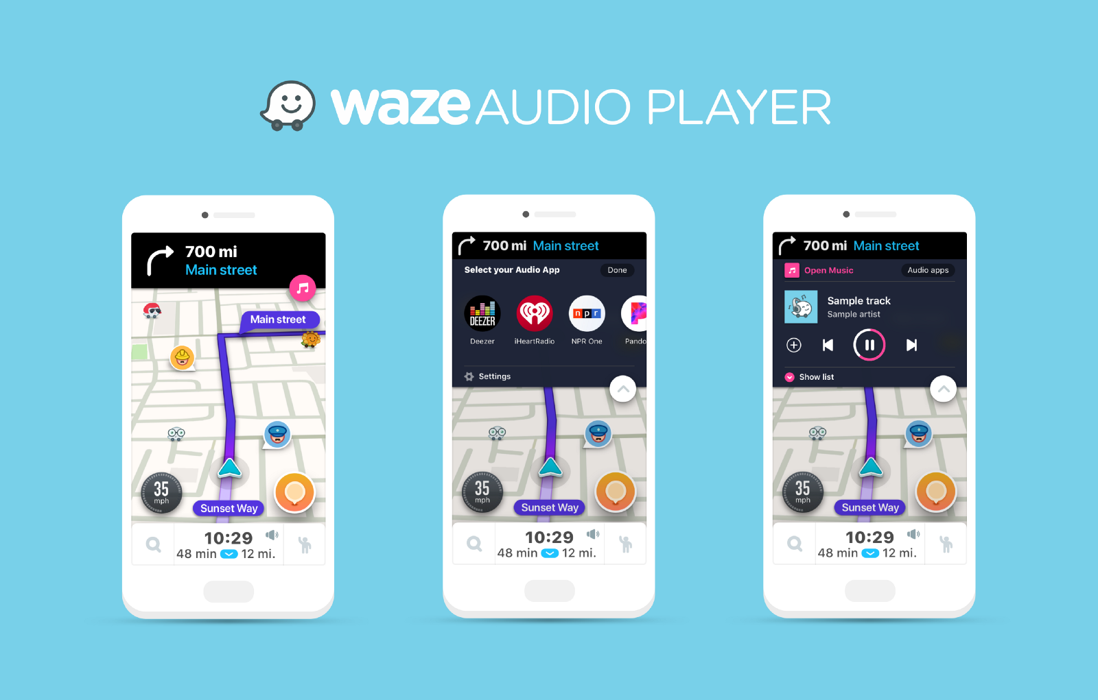 Pandora, Deezer, iHeart, TuneIn now playing on your drives with Waze