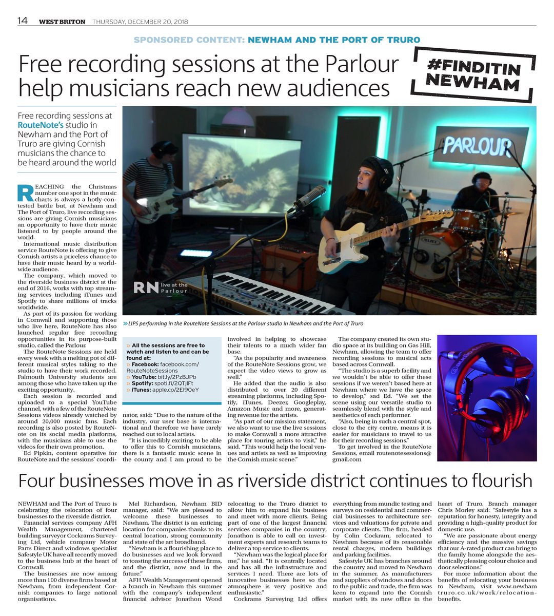 RouteNote’s new live sessions for independent artists featured in the paper