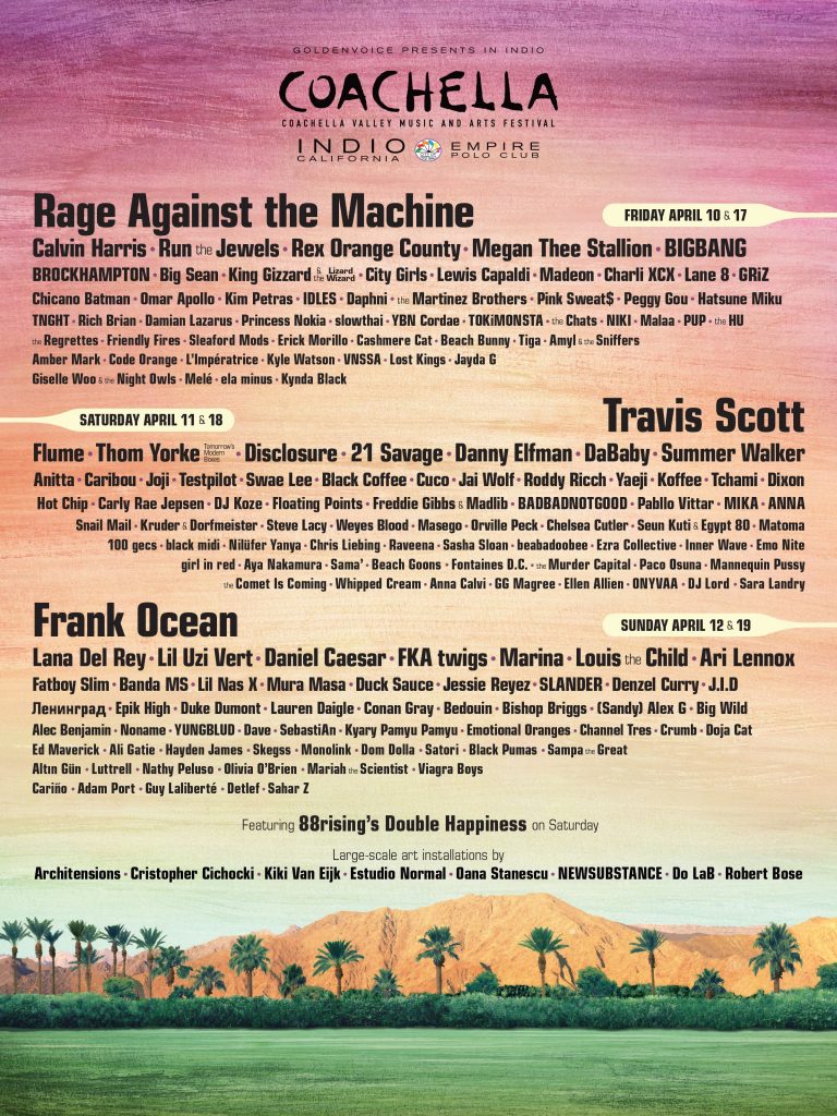 Coachella 2020 lineup revealed Frank Ocean, Travis Scott, Rage Against
