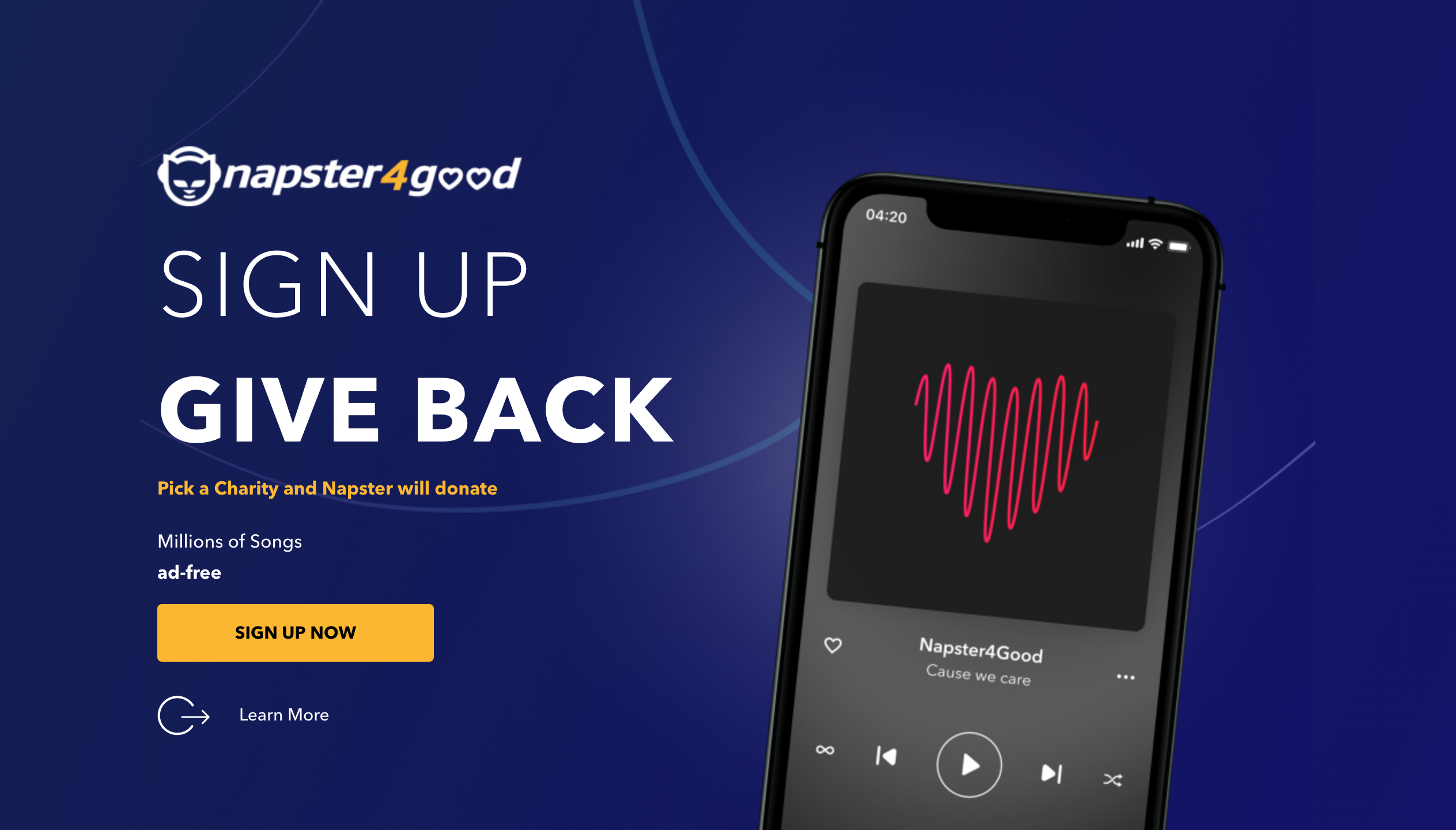 Napster will donate a portion of their subscription revenue to your chosen charity
