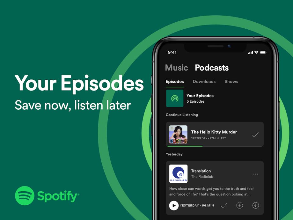 You can now save individual podcast episodes to your Spotify library