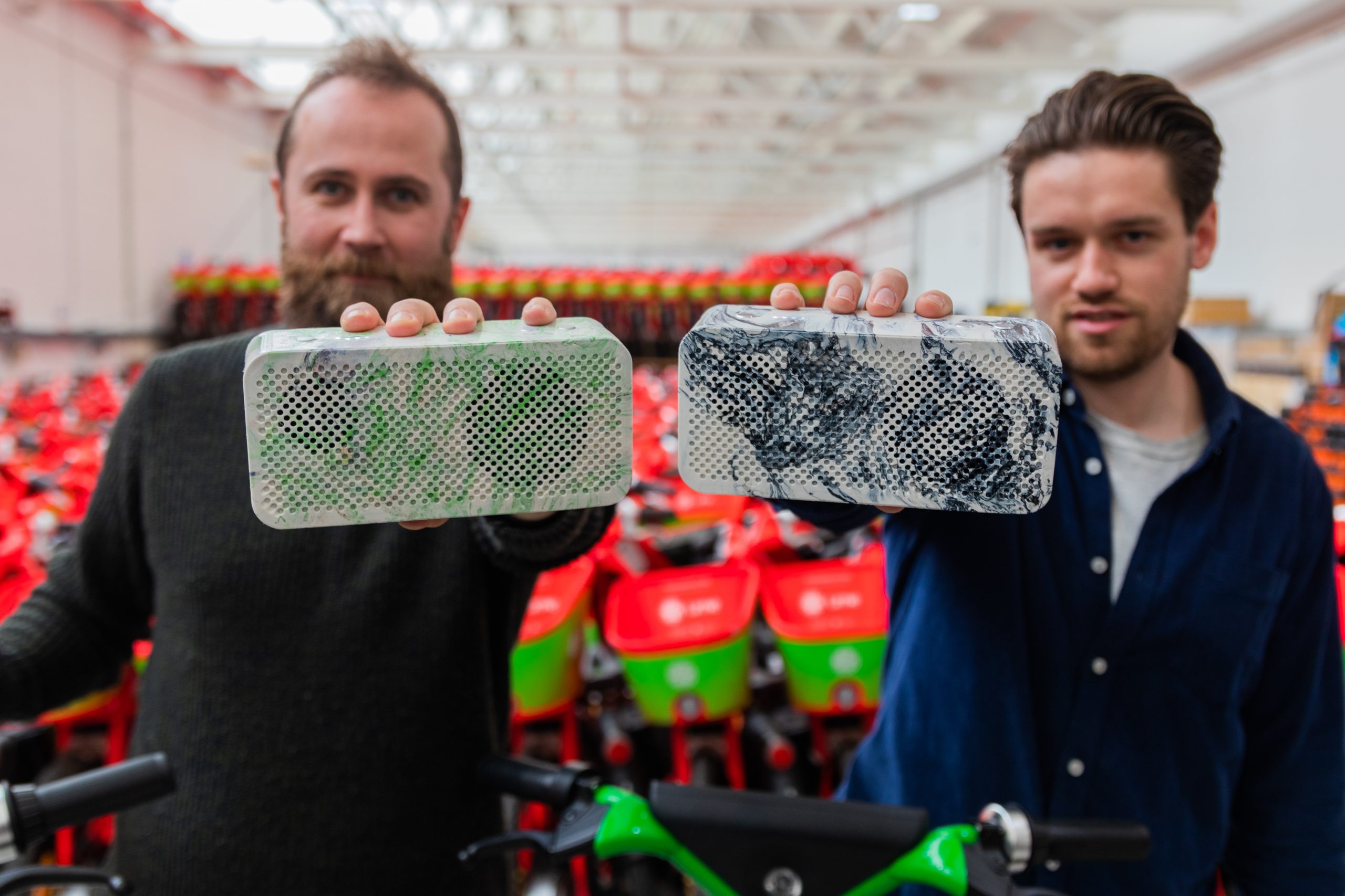 Gomi Speakers are made from plastic bags and powered by repurposed Lime e-bike batteries