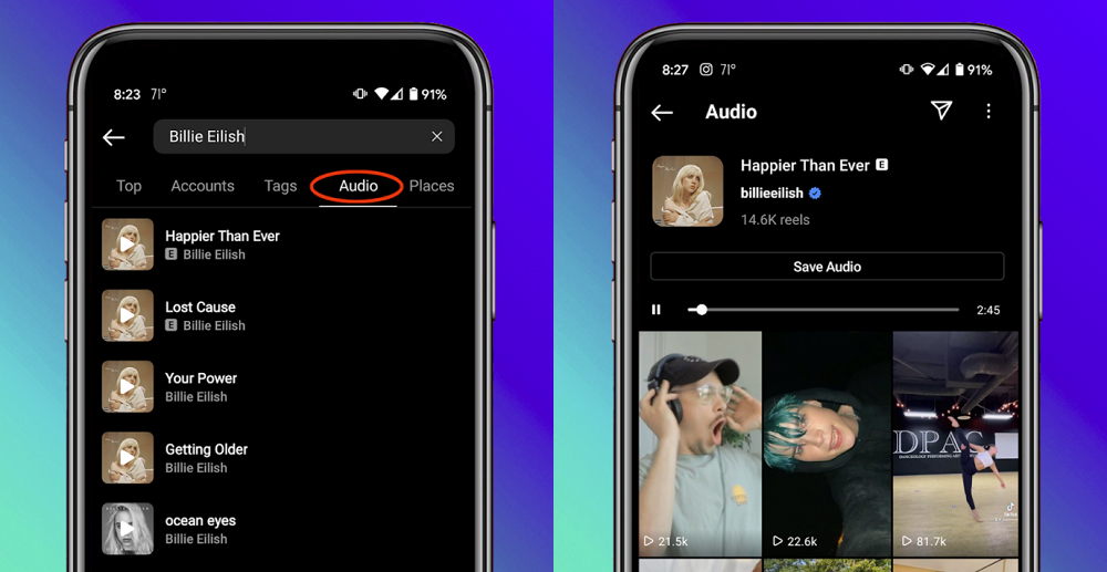 Instagram adds an audio search tab so you can find Reels that feature your song