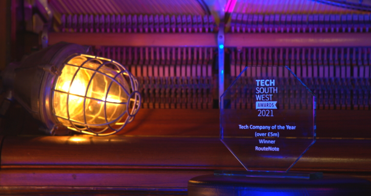 RouteNote win Tech Company of the Year (over £5m) at Tech South West Awards