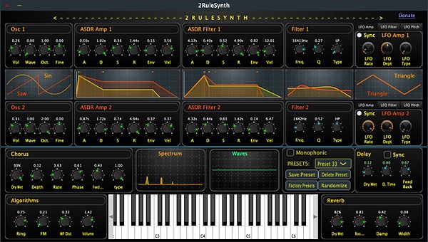 A screenshot showing the 2RuleSynth interface