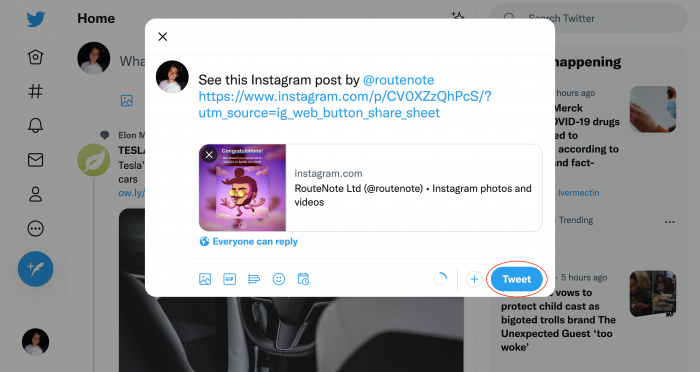 How to share an Instagram post on Twitter desktop step 4
