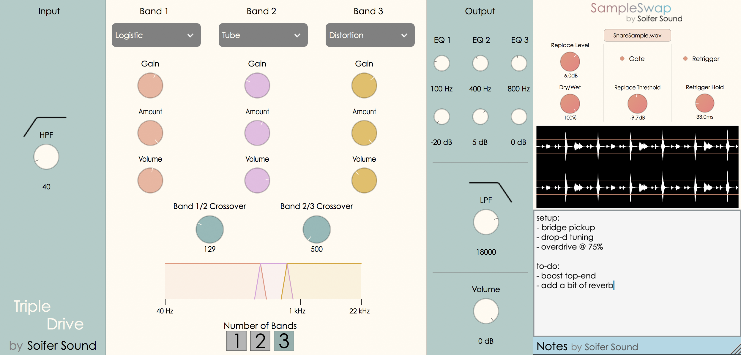 Three free plugins – a multiband distortion tool, a sample replacement tool and a notetaker