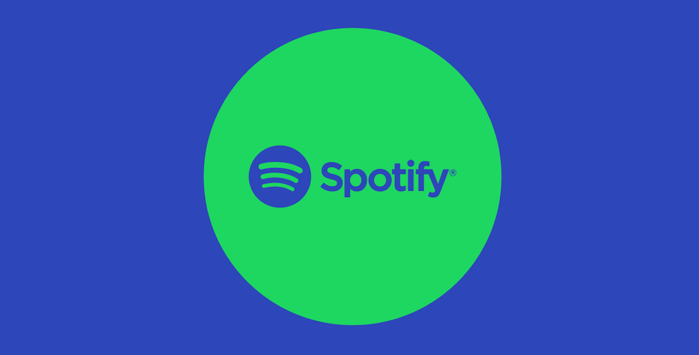 The Spotify logo in a green bubble on a blue background