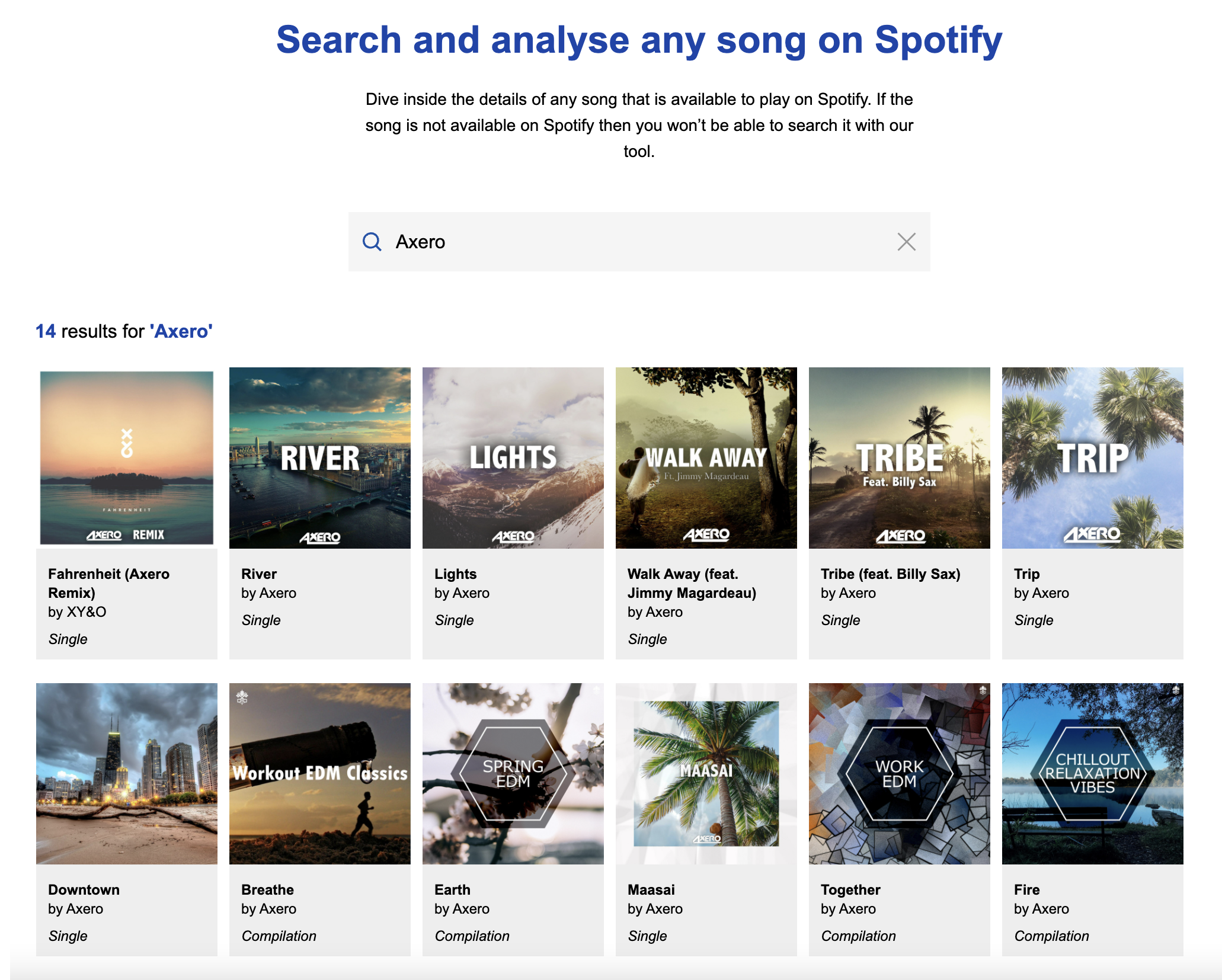 Searching for an artist in the Song Analysis tool