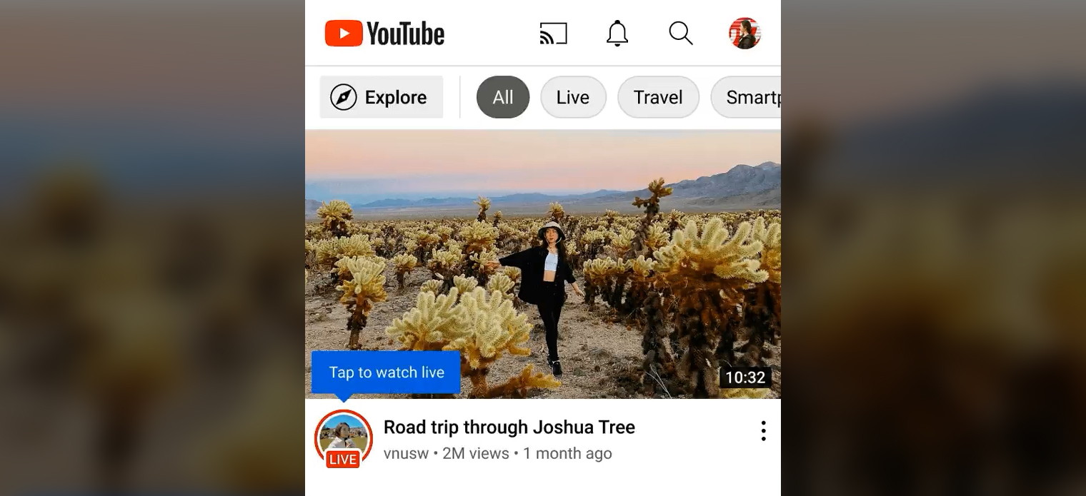 YouTube shows a ring around channels live streaming, just like Instagram and TikTok