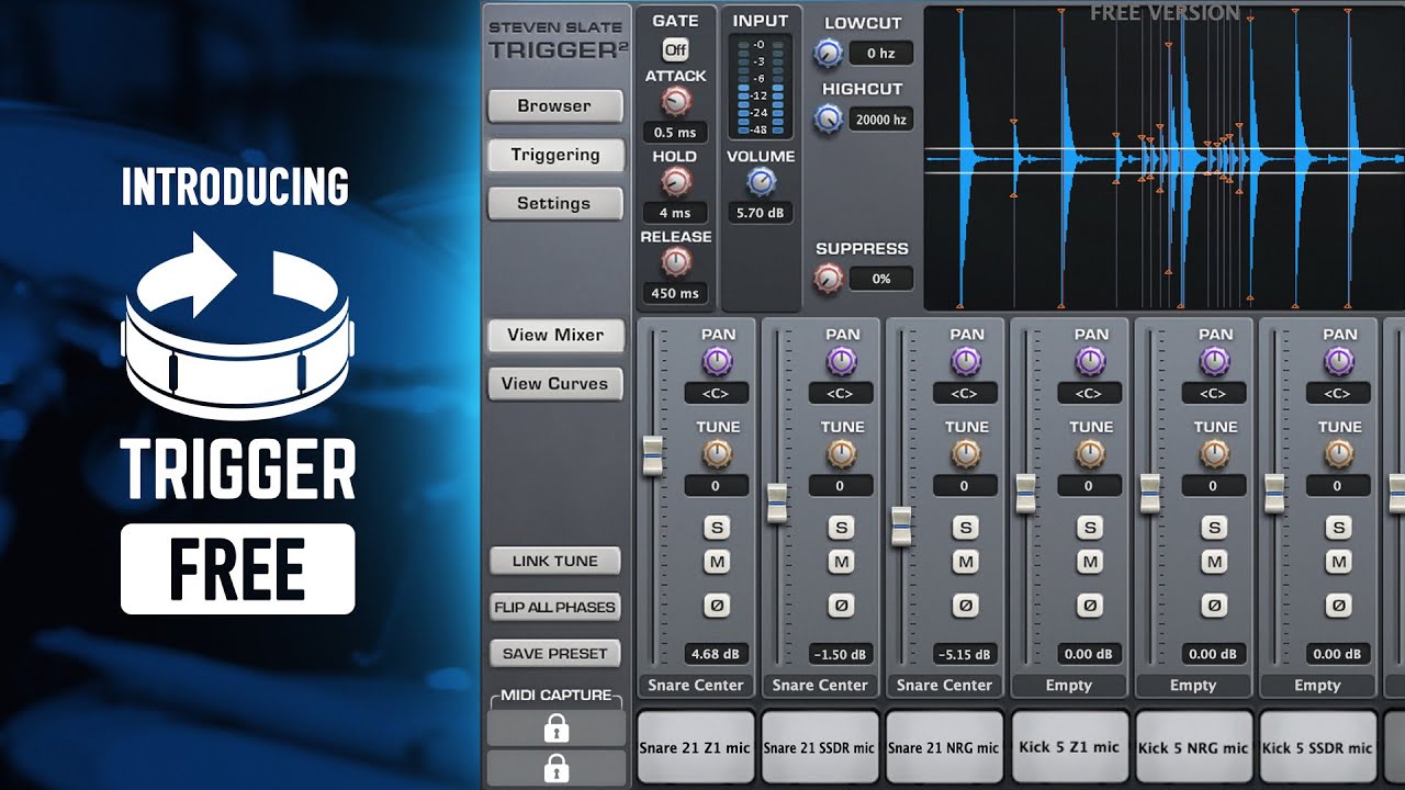 Trigger 2 Free lets you replace, augment and fix drum recordings
