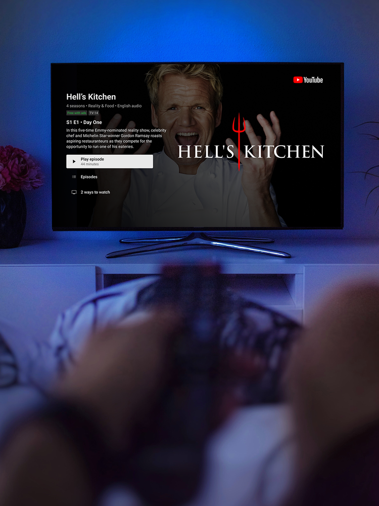 Hell's Kitchen shown on YouTube on a TV
