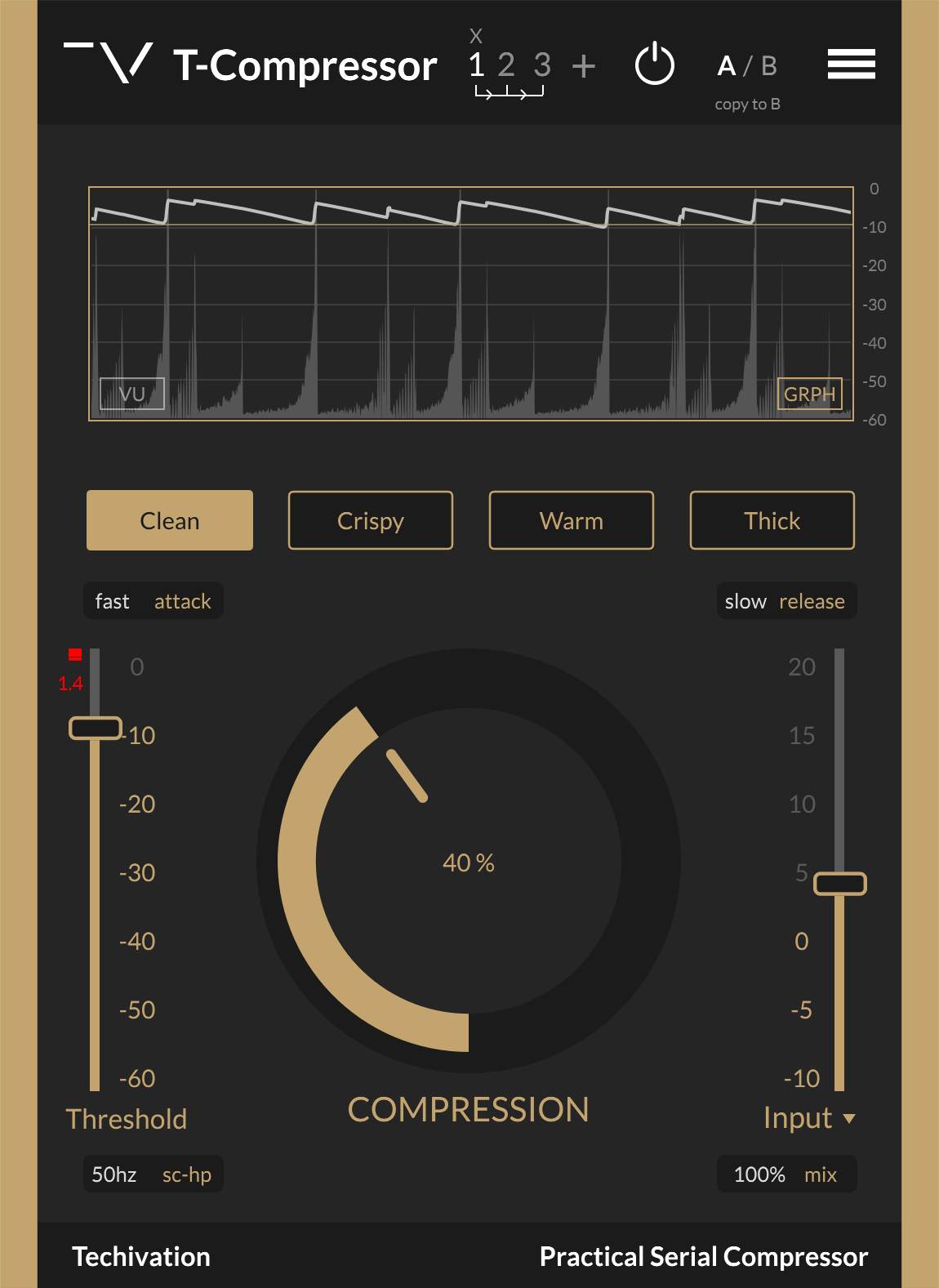 T-Compressor features multiple compressor modes and a serial chain.