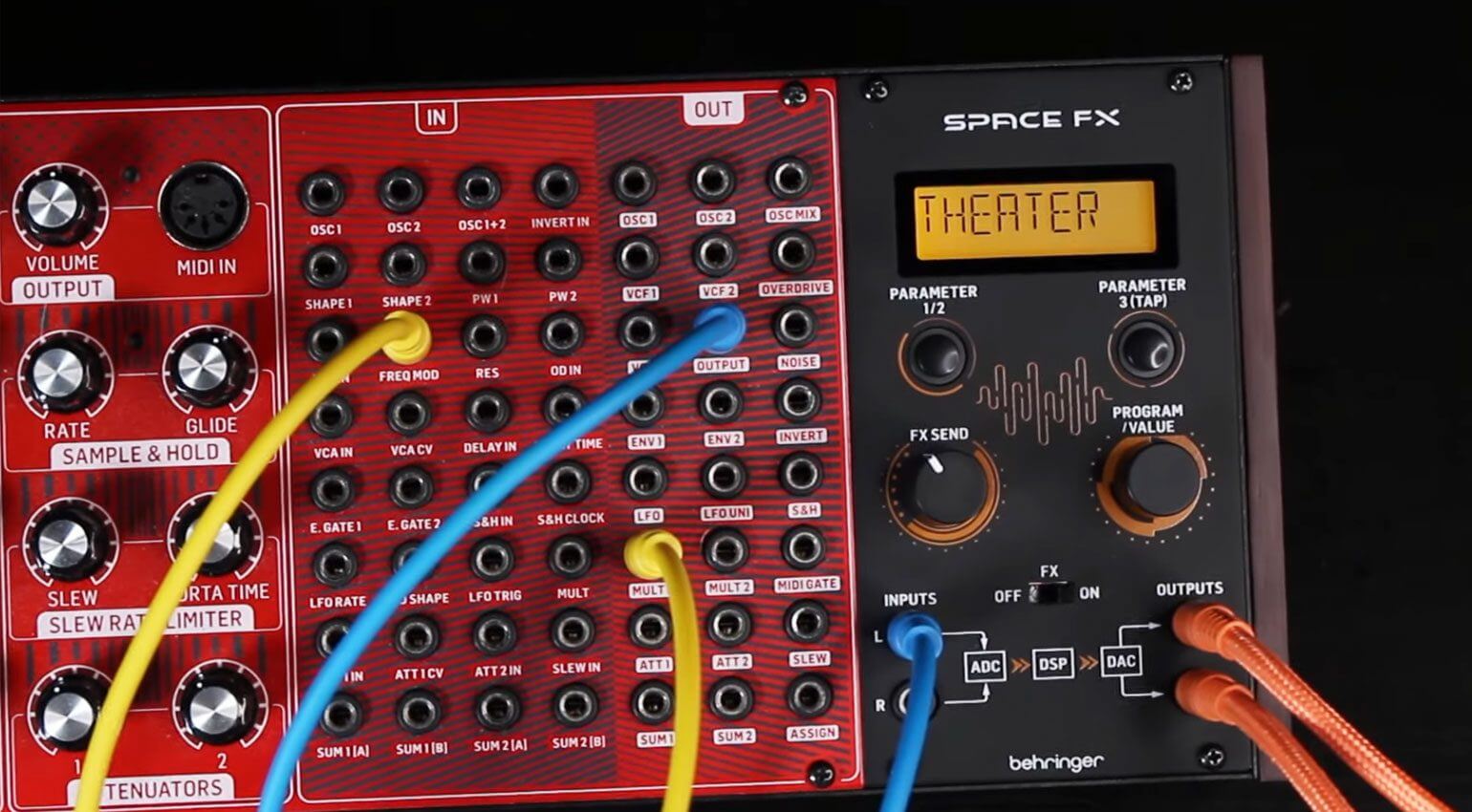 Behringer SPACE FX features no CV (control voltage) input for power, meaning the module is entirely digital. As a result, Behringer's new effect module has a simple interface. The tap tempo is useful for the purpose it serves, but a Clock input may be more useful for time-based effects in a Eurorack. 