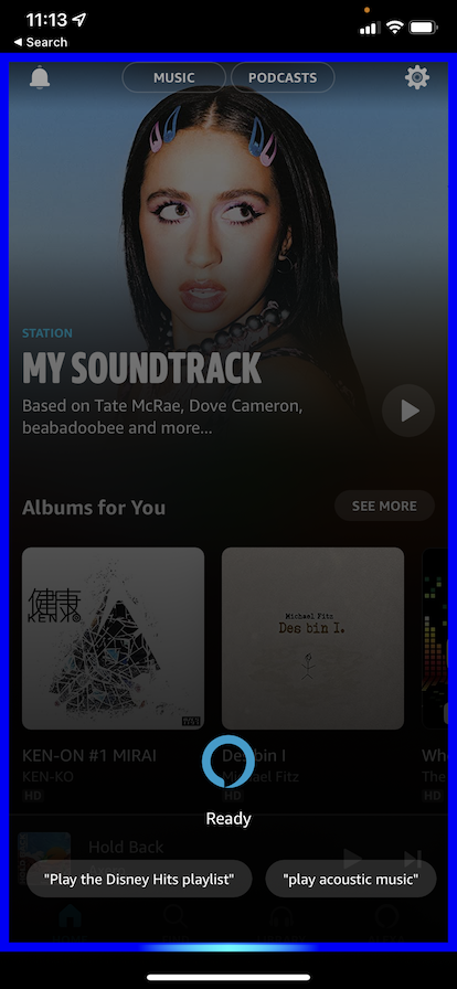 The Alexa page of Amazon Music