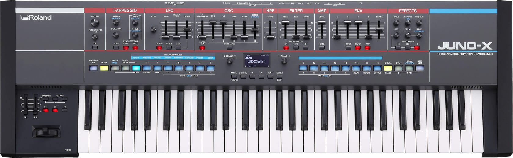 The Roland JUNO-X is a modern polyphonic synthesizer in 80s clothing.