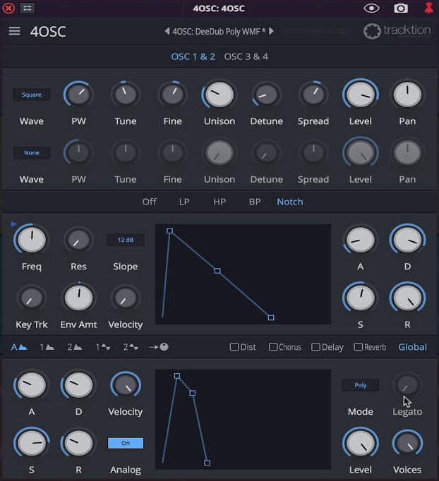 4OSC is the in-house synthesizer with Waveform Free. It features 4 oscillators and a plethora of modulation tools and effects. 