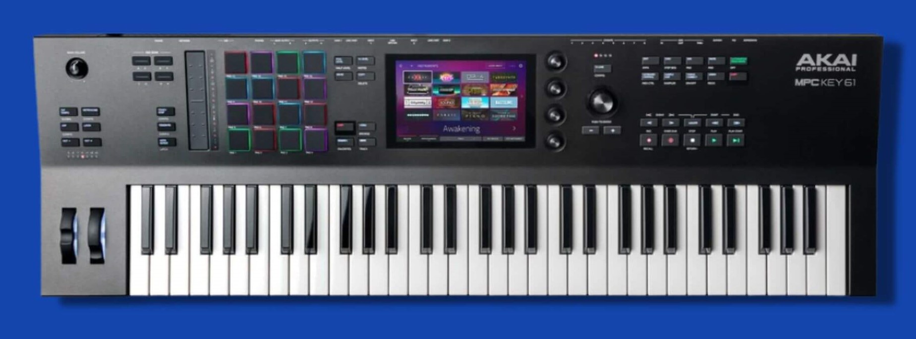 The interface of the AKAI MPC 61 Key is neatly laid out for ease of use. It