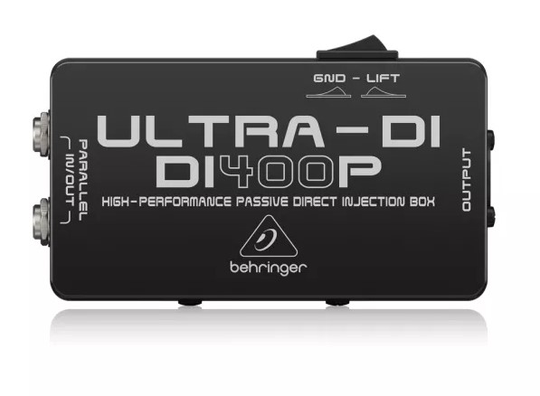 The Behringer Ultra-DI DI400P is a affordable example of an passive DI box. It's not got so many features as other DI's, but it does capture a harmonically rich sound - making it a great choice to record/perform with electric guitars, bass, keyboards, and synths. It also features a ground lift switch to cancel out ground loops.
