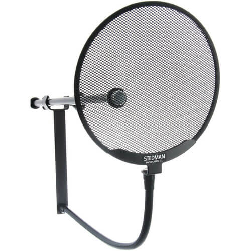 The Stedman Corporation Proscreen XL has a patented material with angled holes that point downward and direct air away from the microphone. This is why we think its