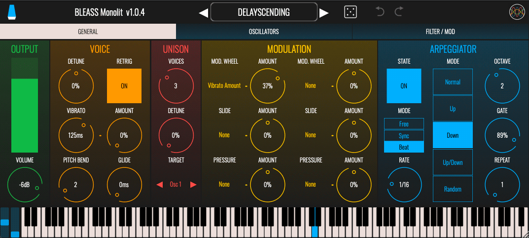 The synth offers two oscillators, where the first features a square wave with PWM, in addition to triangle and a sawtooth wave. Alternative, you can use oscillator 1 as a noise ossilator. In contrast, the second oscillator has a totally morphable waveform!