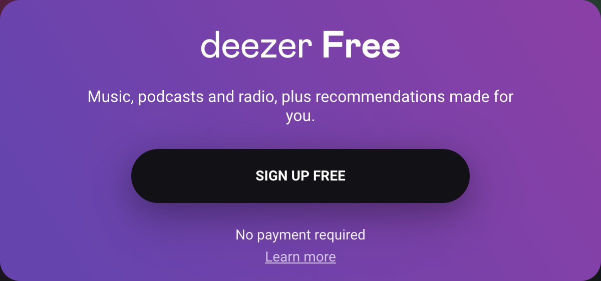 deezer free sign up button