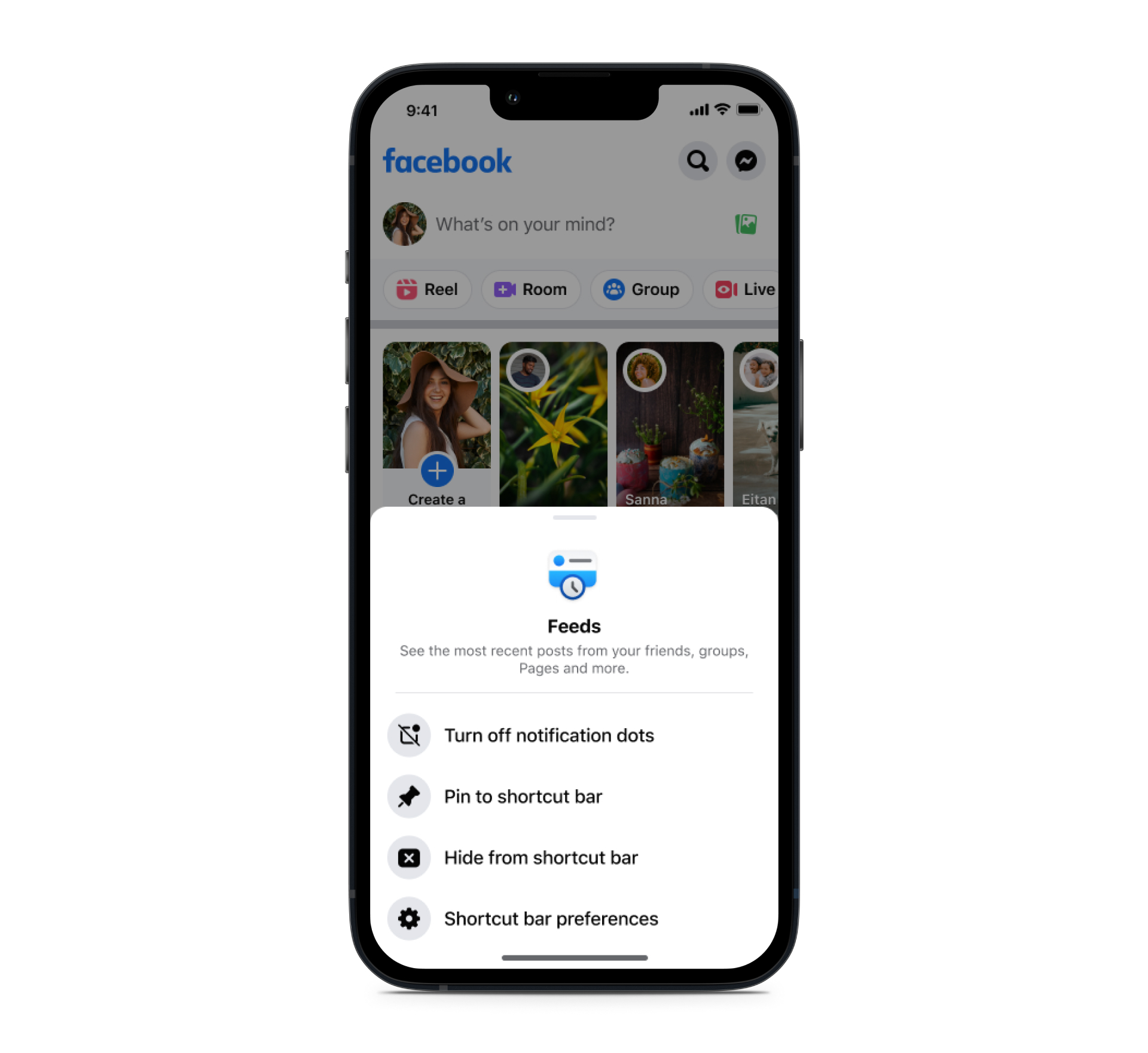 Pinning or hiding Feeds on Facebook's shortcuts bar