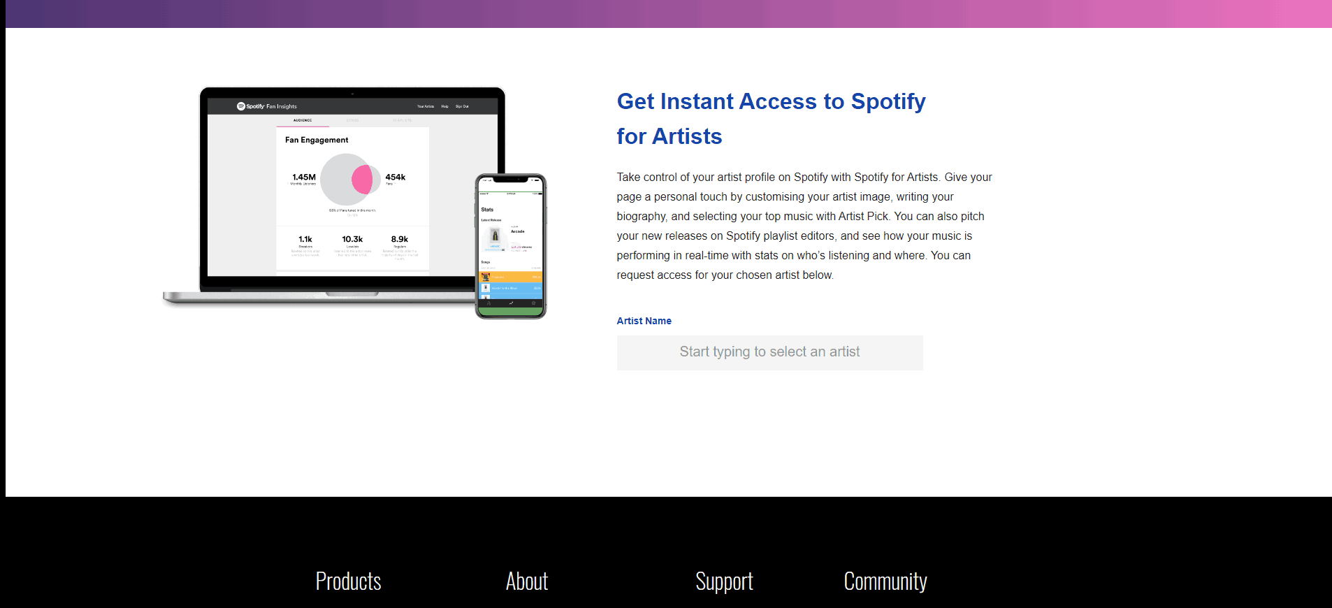 A GIF showing how to verify an artists for Spotify for Artists
