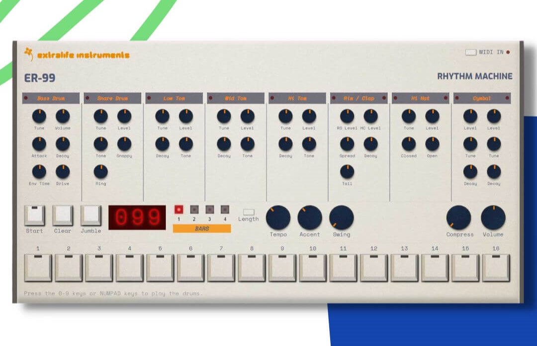 ER-99 online drum machine is based on the infamous Roland TR-909