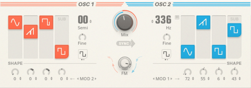 Super 8 has two oscillators that make it easy to explore sonic opportunities. Add more grit with the frequency modulation knob where the frequency of oscillator 2 modulates oscillator 1 for crunchy and metallic textures. 