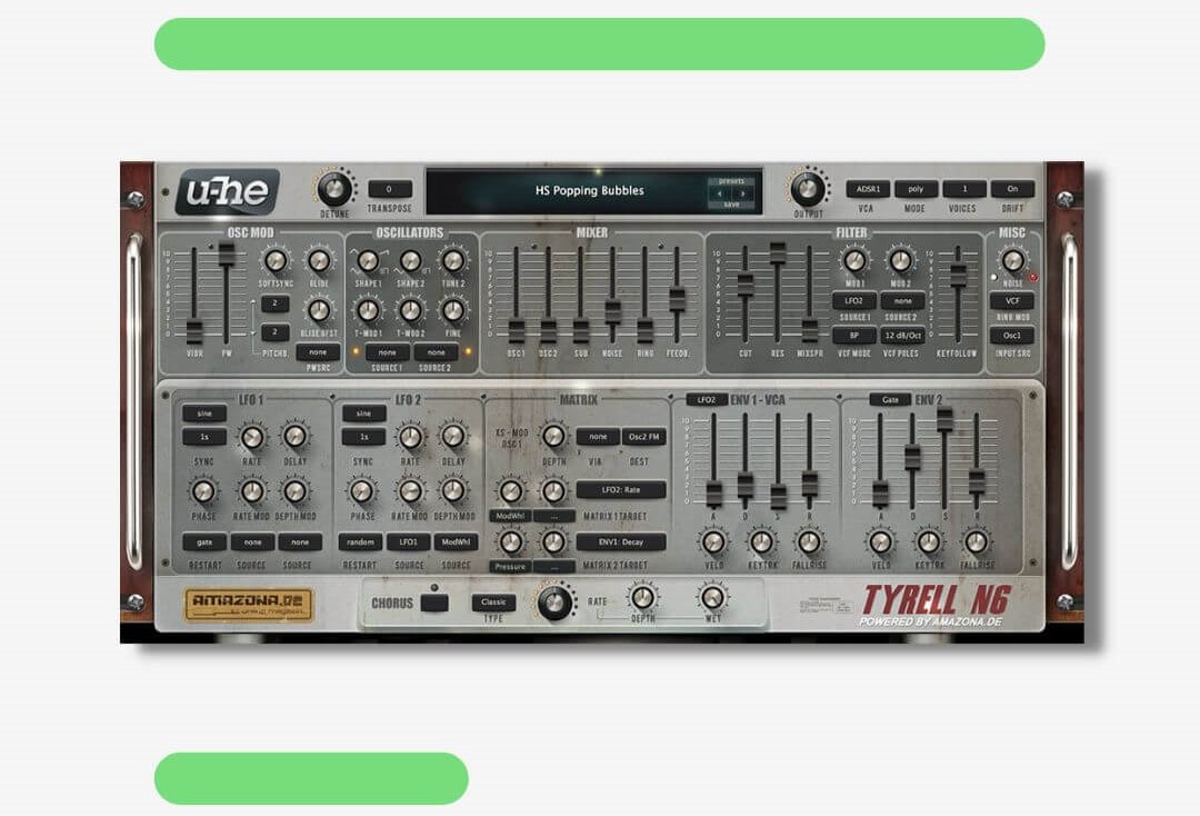 The final VST on our list is Tyrrell N6. This synth offers over 580 presets explosive presets, and it