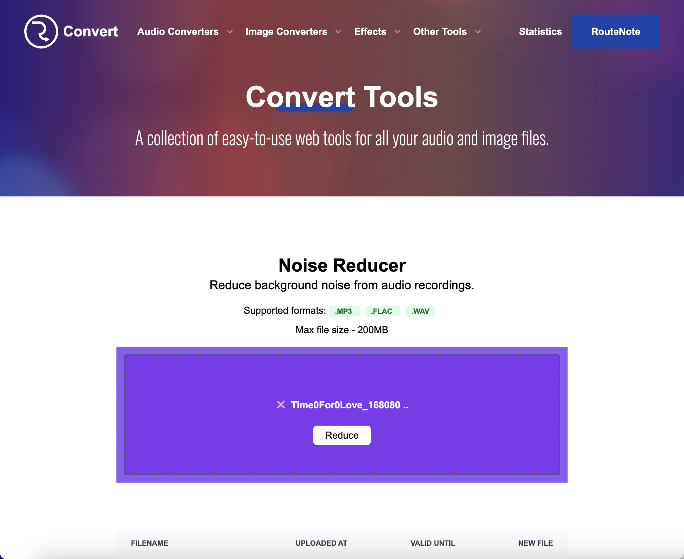 RouteNote Convert how to reduce the noise of your audio file online