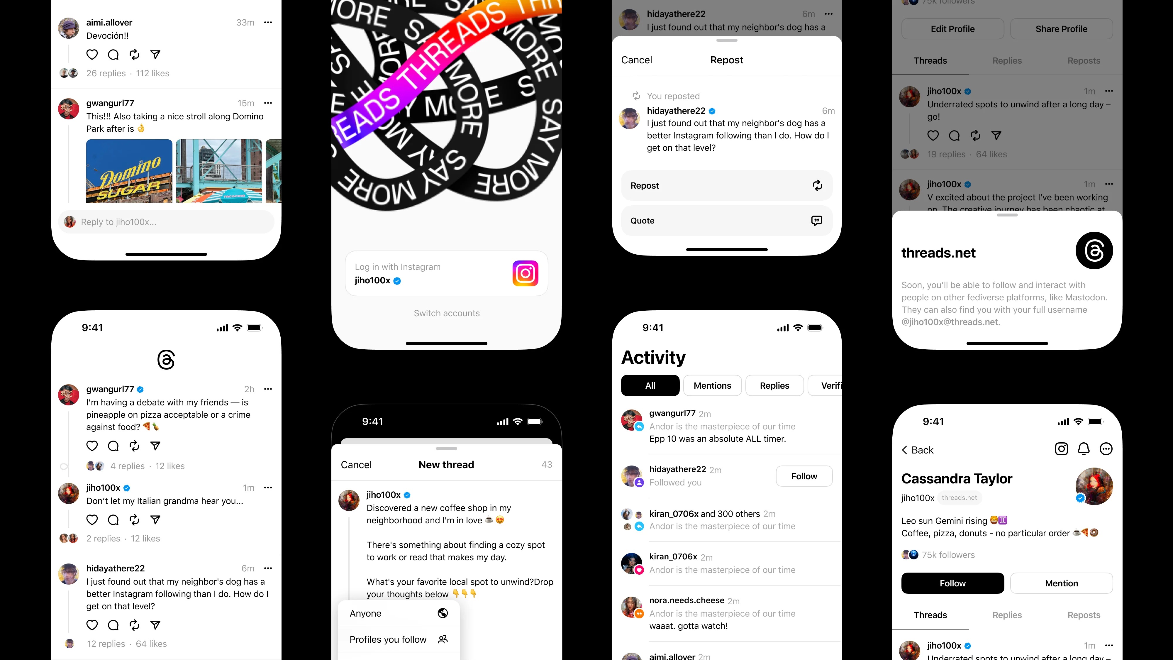 Multiple Threads screenshots showing the basic layout of the app