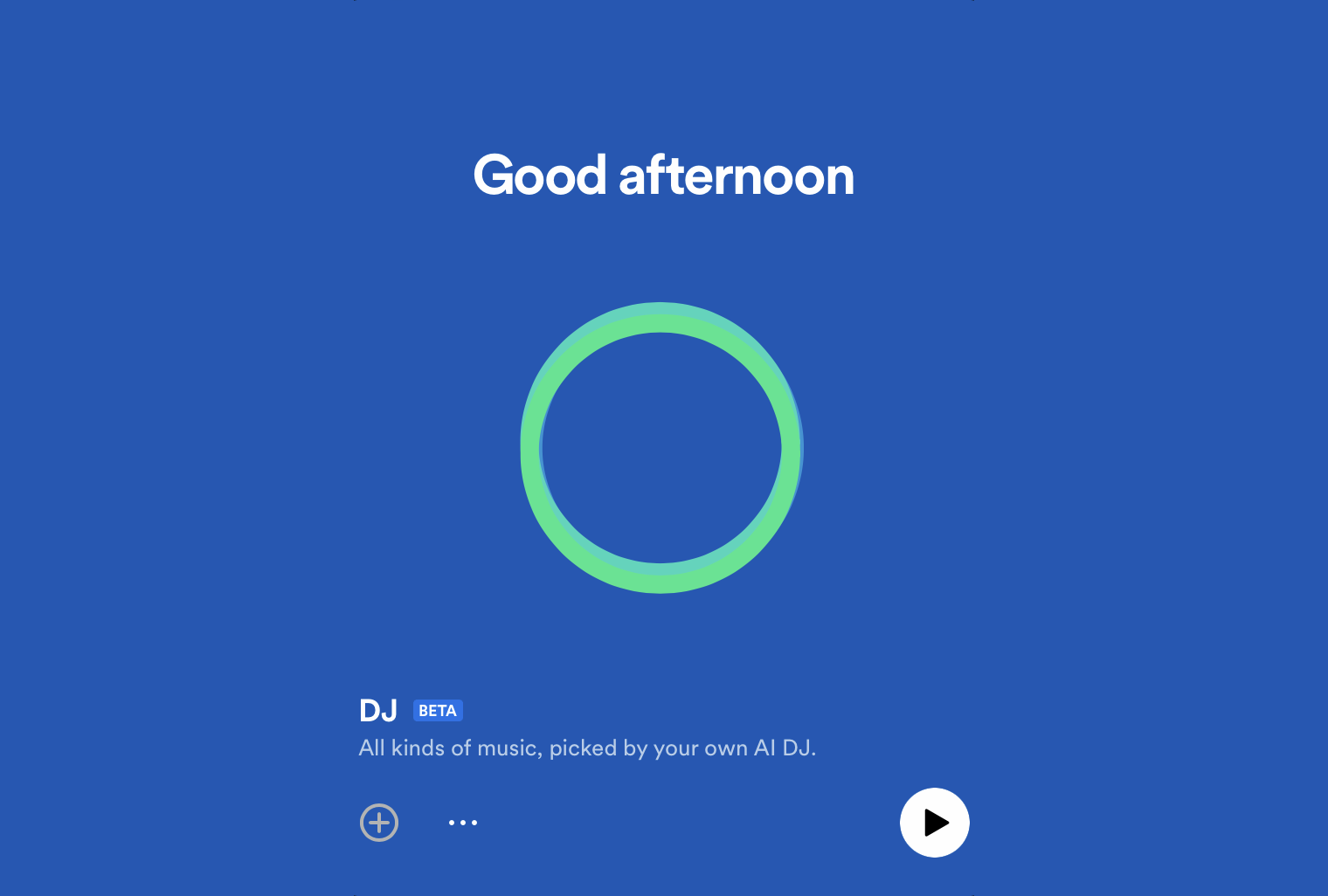 A green circle on a blue background, with text "Good afternoon"