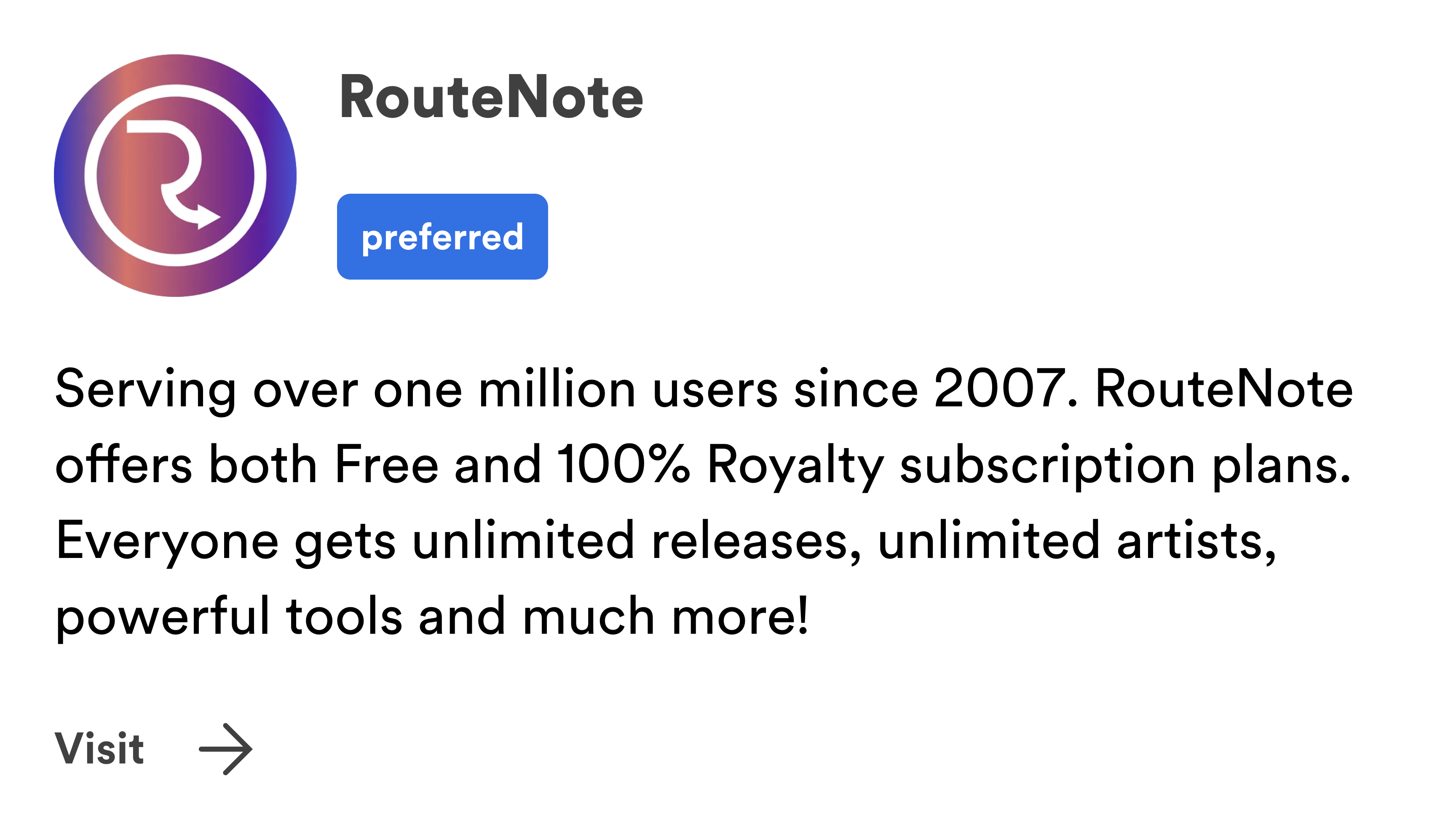 RouteNote is a “preferred” Spotify distributor