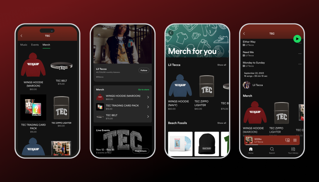 Spotify Merch hub mobile pages