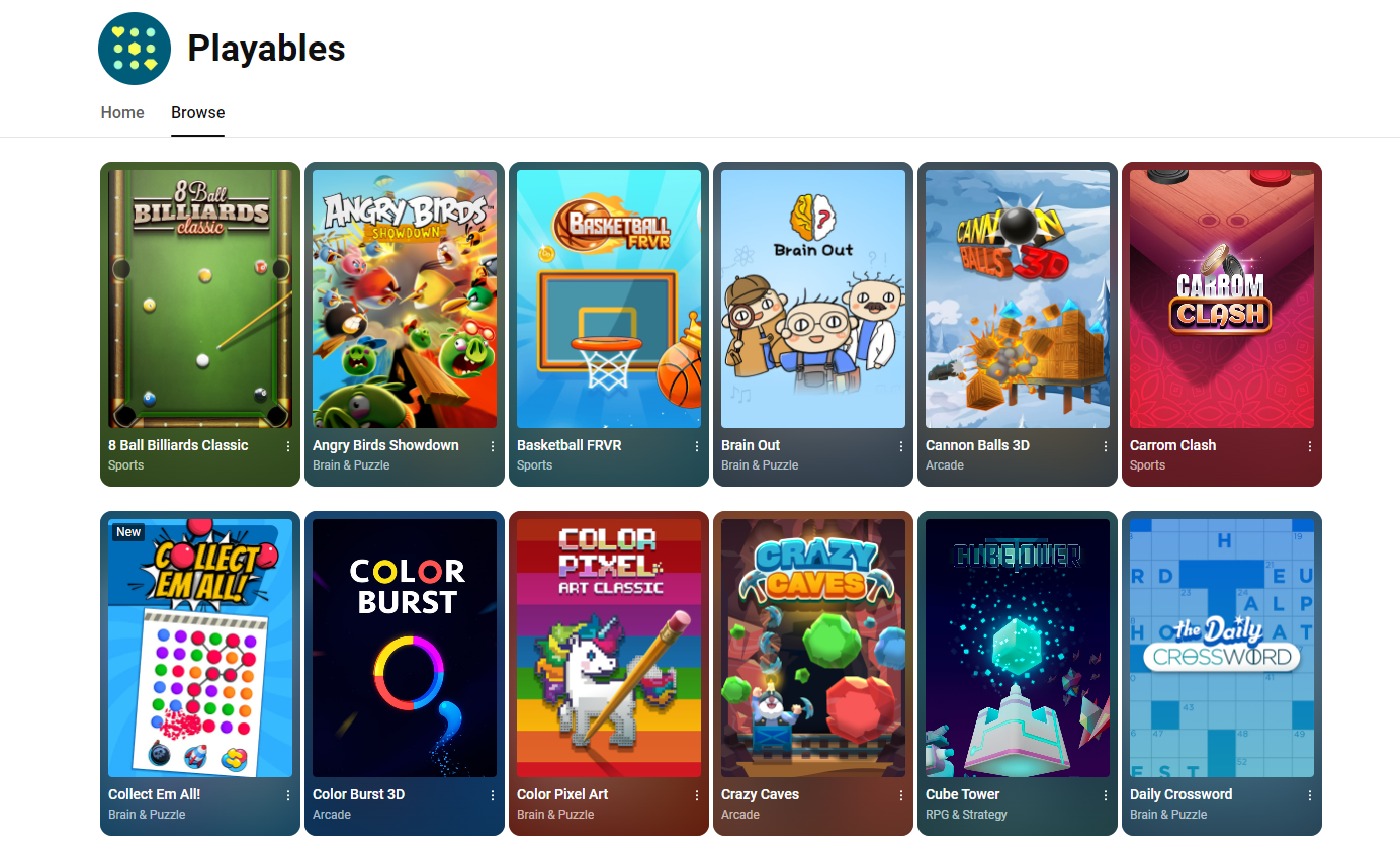 YouTube Playables adds in-app games, Kongregate style