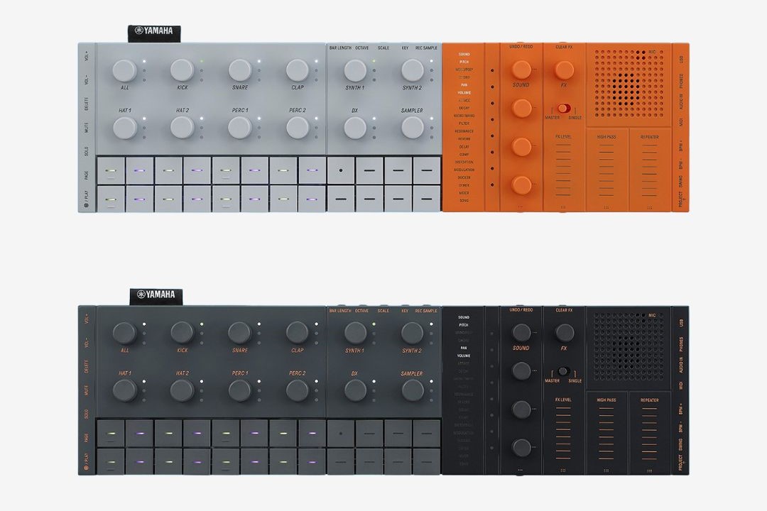 Yamaha SEQTRAK user interface: a minimalist design available in two colour schemes: an all-black or grey and orange combination.
