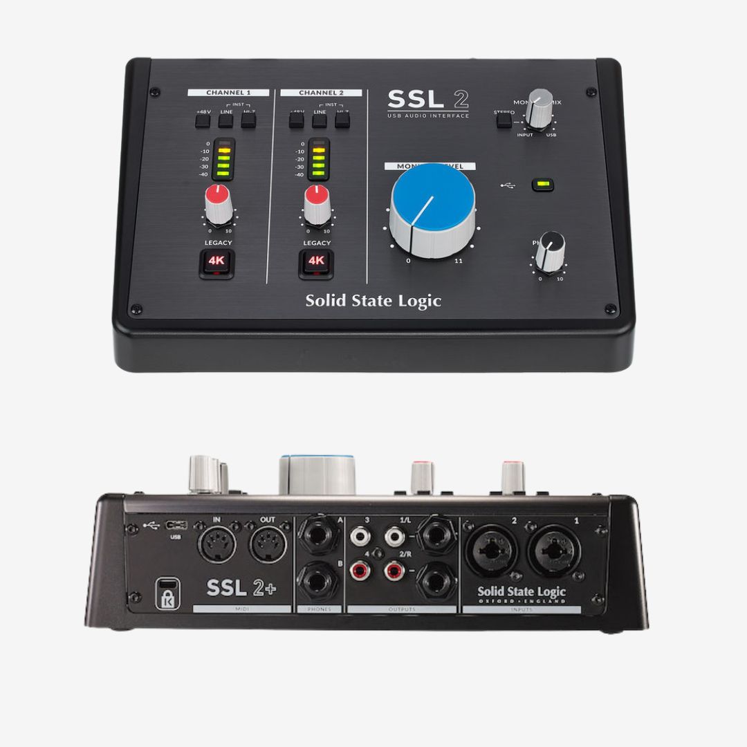 The PreSonus Studio 24C boasts two XLR / instrument jacks and MIDI In/Out. Connect to your speakers via balanced TRS or unbalanced TS cables, as well as RCA cables.