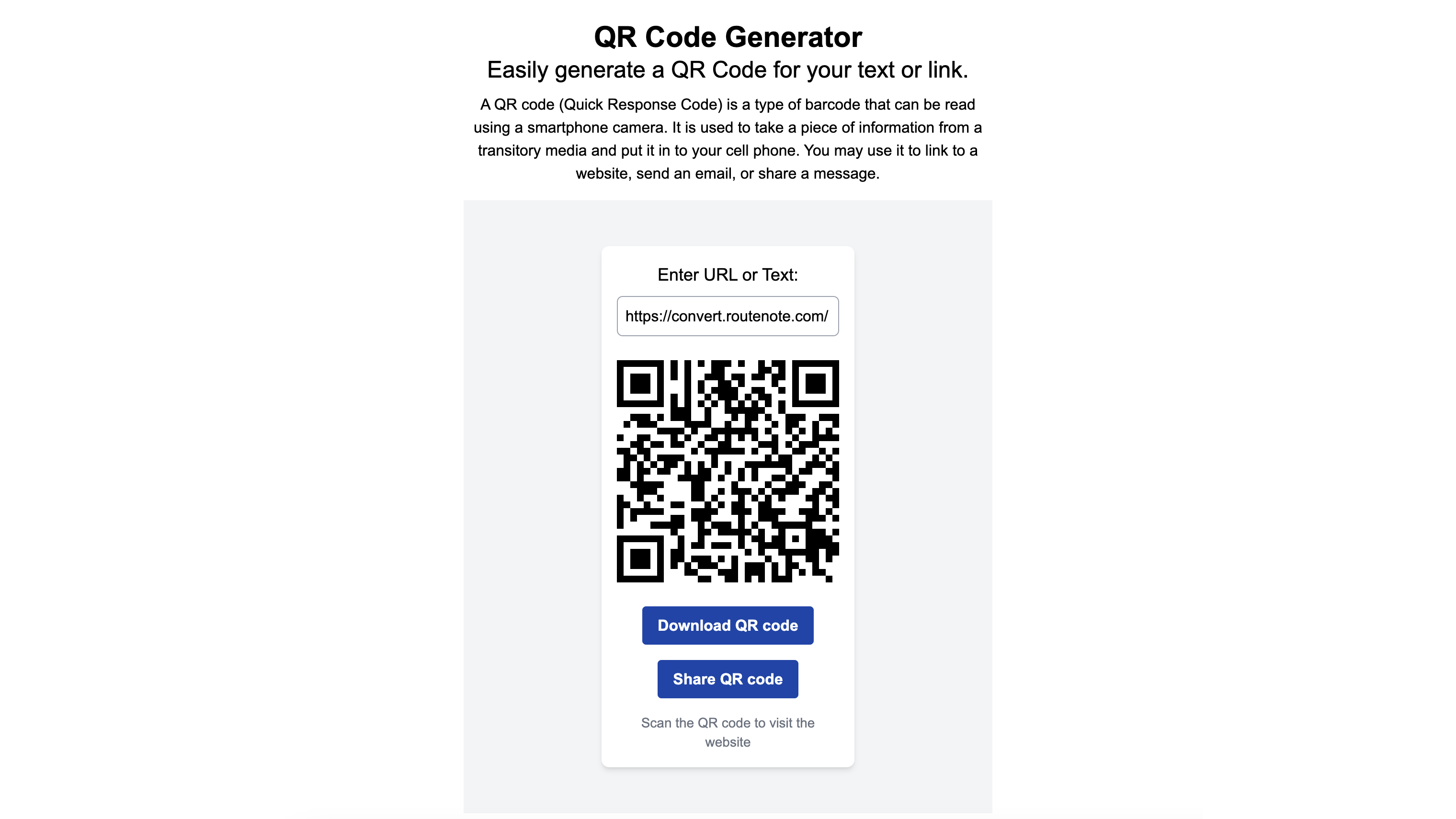 RouteNote Convert – How to create a QR code for free