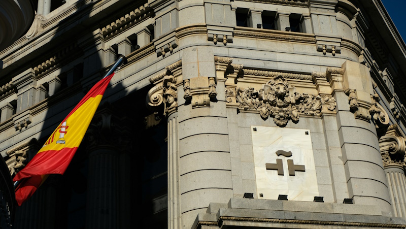 Spanish flag flying on building